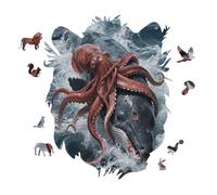 Giant Squid Vs Whale Personalized Jigsaw Puzzles, 141 Pcs Wooden Jigsaw Puzzle Tiger Head Shape Puzzle Gift
