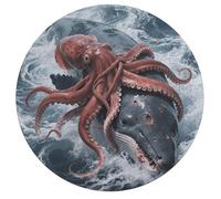Giant Squid Vs Whale Personalized Jigsaw Puzzles, 195Pcs Custom Wooden Jigsaw Puzzle Round Puzzle Gift Adult