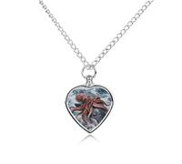 Giant Squid Vs Whale Pet Urn Necklace for Dog Cat Ashes Heart Cremation Keepsake Pendant Memorial Jewelry Gifts for Women Men