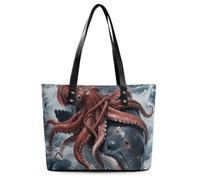 Giant Squid Vs Whale Tote Bag for Women Top Handle Purses Leather Handbags Casual Work Tote Travel Shoulder Bag