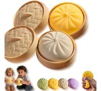 Giant Squishy Dumpling Stress Ball with Steamer, Jumbo Soft Squeeze Dough for Anxiety Relief, Adult Sensory Fidget & Hand Decompression, Funny Office Desk Gift (White+yellow)