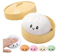 Giant Squishy Dumpling Toy, 3.54 Inch Jumbo Dumpling Stress Ball with Steamer Box, Soft Squeeze Decompression Dough for Adults & Kids (White)