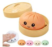 Giant Squishy Dumpling Toy, 3.54 Inch Jumbo Dumpling Stress Ball with Steamer Box, Soft Squeeze Decompression Dough for Adults & Kids (Orange)