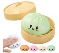 Giant Squishy Dumpling Toy, 3.54 Inch Jumbo Dumpling Stress Ball with Steamer Box, Soft Squeeze Decompression Dough for Adults & Kids (Green)