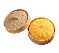 Giant Squishy Dumpling with Steamer - Stress Relief and Sensory Dough Ball, Soft and Stretchy Fidget Toy, Large Rainbow Bun, for Birthday and Party Gifts (Yellow)