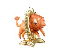 Giant Standing Lion Foil Balloon, 97 x 97 cm, Orange and Gold, Party Decoration with Inflation Straw