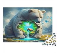 Giant Stone Bear 1000 Piece Jigsaw Puzzle Paper for Adults Fantasy Forest Waterfall Nature Scene Puzzle Game for Family Stress Relief Home Decoration Gift 70x50cm/1000pcs