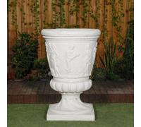 Giant Stone White Harvest Design Round Vase Planter 3.94' Tall