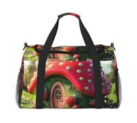 Giant Strawberries in The Background of Harvest Season Waterproof Weekender Bags Duffel Bag Large Carry On Hand Luggage Bags Foldable Tote Bag for Travel Sports Gym Dance