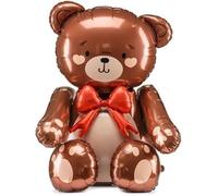 Giant Teddy Bear Foil Balloon, 75x84 cm, Cream with Bow - Brown with Red bow - Gold (Brown)