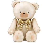 Giant Teddy Bear Foil Balloon, 75x84 cm, Cream with Gold Bow