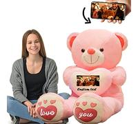 Giant Teddy Bear Stuffed Animal with Customised Text+Image, Huge Teddy Bear as Personalised Gift for Lover on Valentines' Day/ Birthday/ Anniversary/ Im Sorry Gifts for Him (Big Size-40 in-Text+Image)