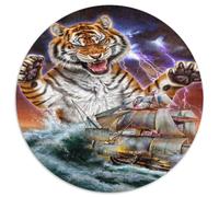 Giant Tiger 1000 Piece Jigsaw Puzzle Round Paper Puzzle for Adults Stormy Sea Scene