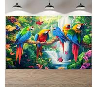 giant tropical parrot and exotic floral jungle scene banner bright perfect for home decor party background