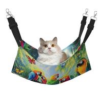 Giant Tropical Parrots And Exotic Flower Jungles Printed Pet Hammock - Sleeping Hammock For Cats, Rabbits, Ferrets, Puppies, Small Animals