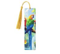 Giant Tropical Parrots and Exotic Flower Jungles Unique Double-Sided Artwork Printed Wooden Bookmarks, Artistic Book Accessories Birthday Presents for Men Women Presents for Book Lovers