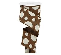 Giant Two Size Polka Dot Wired Edge Ribbon - 10 Yards (Brown, Ivory, 2.5 Inch)