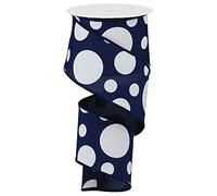Giant Two Size Polka Dot Wired Edge Ribbon - 10 Yards (Navy, White, 2.5 Inch)