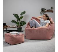icon Natalia Velvet Adults Bean Bag Armchair And Pouffe, Ready Filled Large Beanbag And Footstool Dusk Pink