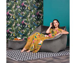 Giant Velvet Armchair and Footstool Combo - 100cm x 90cm - Velvet Bean Bag