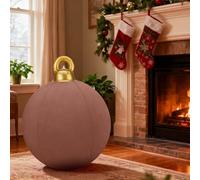 Giant Velvet Christmas Inflatable Balls Ornament, Flocked Xmas Inflatable Flocked Ball Ornaments, for Indoor/Outdoor Decoration, Perfect for Christmas Holiday Lawn, Yard, Porch Decor (Brown,24in)