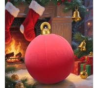 Giant Velvet Christmas Inflatable Balls Ornament Flocked Xmas PVC Inflatable Flocked Ball Ornaments, Holiday Yard Outdoor Decor, for Christmas Holiday Outdoor Blow up Yard Decor (Red)