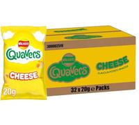 Giant Walkers Quavers Cheese Crisps Bulk Multipack Bundle 32 x 20g Light Curly Potato Snacks, Cheese Flavour, Individually Wrapped for Lunchboxes, Parties, Office & Sharing, Birthday Party