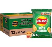 Giant Walkers Salt & Vinegar Crisps Bulk Multipack Bundle 32 x 32.5g Potato Snacks, Salt & Vinegar Flavour, Individually Wrapped for Lunchboxes, Parties, Office & Sharing, Birthday Party