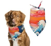 Giant Waves Red Sun Cherry Flowers Cute Dog Bandanna Scarf Printed Adjustable Triangle Pet Kerchief for Dogs And Cats