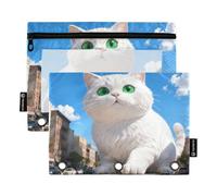 Giant White Cat Surrealism Organizer Binder with Clear Window Large Pencil case Large and Sturdy 3 Ringing Pencil case School Class Office Organizers Multicolored 2 PCS