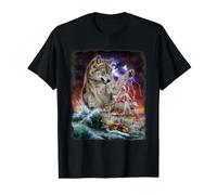 Giant Wolf Sea Monster Red Lightning Storm Value Graphic T-Shirt