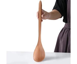 Giant Wooden Spoon - 17-inch Big Corner Scoop, Right Angled, Comfortable Long Handle Grip Kitchen Serving Scooper for Big Pot, Heavy Food Service