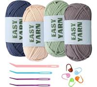 Giant Yarn 4Pcs 50g Beginners Crochet Yarn Easy Beginner Easy-to-See Stitches Cotton-Nylon Blend for Kit Making for Crochet(Color1)