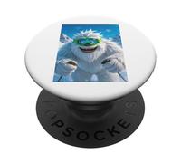 Giant Yeti skiing with green goggles joyfully winter snow PopSockets Adhesive PopGrip