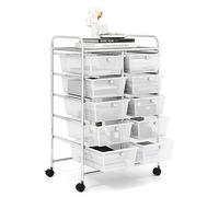 GiantexUK 10 Drawers Storage Cart, Mobile Rolling Storage Trolley with 4 Lockable Wheels & Handles, Utility Shelving Organizer Unit for Home Office Salon Beauty Make up (Clear)