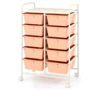 GiantexUK 10 Drawers Storage Cart, Mobile Rolling Storage Trolley with 4 Lockable Wheels & Handles, Utility Shelving Organizer Unit for Home Office Salon Beauty Make up (Peach)