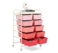 GiantexUK 10 Drawers Storage Cart, Mobile Rolling Storage Trolley with 4 Lockable Wheels & Handles, Utility Shelving Organizer Unit for Home Office Salon Beauty Make up (Gradient Pink)