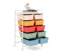 GiantexUK 10 Drawers Storage Cart, Mobile Rolling Storage Trolley with 4 Lockable Wheels & Handles, Utility Shelving Organizer Unit for Home Office Salon Beauty Make up (Macaron)