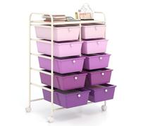 GiantexUK 10 Drawers Storage Cart, Mobile Rolling Storage Trolley with 4 Lockable Wheels & Handles, Utility Shelving Organizer Unit for Home Office Salon Beauty Make up (Gradient Purple)