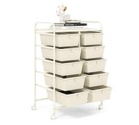 GiantexUK 10 Drawers Storage Cart, Mobile Rolling Storage Trolley with 4 Lockable Wheels & Handles, Utility Shelving Organizer Unit for Home Office Salon Beauty Make up (White)
