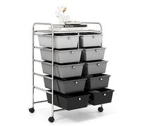 GiantexUK 10 Drawers Storage Cart, Mobile Rolling Storage Trolley with 4 Lockable Wheels & Handles, Utility Shelving Organizer Unit for Home Office Salon Beauty Make up (Gradient Black)