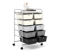 GiantexUK 10 Drawers Storage Cart, Mobile Rolling Storage Trolley with 4 Lockable Wheels & Handles, Utility Shelving Organizer Unit for Home Office Salon Beauty Make up (Gradient Grey)