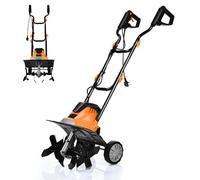 GiantexUK 1200W/1500W Electric Tiller, Lawn Soil Scarifier with 4/6 Blades, Adjustable Wheels & Foldable Handle, Lightweight Garden Cultivator Rotovator Rototiller (35cm Cutting Width, Orange+Black)