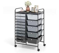 GiantexUK 15 Drawers Rolling Trolley, Utility Storage Organizer Cart with Wheels, Home Office Hairdressing Salon Shelving Organizer Unit (Gradient Black + Black Frame)