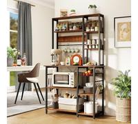GiantexUK 170 cm Kitchen Baker’s Rack, 9-Tier Storage Shelf with Power Outlets & 12 Hooks, Wire Basket & Anti-tipping Device, Metal Frame Microwave Oven Stand for Dining Living Room