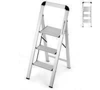 GiantexUK 2/3 Step Ladder, Aluminum Folding Ladder with Non-slip Wide Pedal, Anti-slip Foot Pads & Safety Buckle, Lightweight Stepladder for Home Kitchen Office Household DIY (3 Step with Handrail)