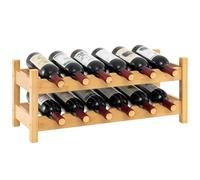 GiantexUK 2/3-Tier Bamboo Wine Rack, 12/18 Bottle Countertop Wine Storage Holder with Non-Slip Pads, Freestanding Wine Bottle Organizer Display Shelves for Kitchen Dining Room Pub (12 Bottles)