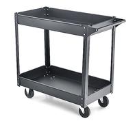 GiantexUK 2/3-Tier Tool Trolley, Metal Frame Utility Service Cart with 4 Wheels and Handle, Heavy Duty Rolling Storage Trolley for Office, Garage, Warehouse and Workshop (2-Tier, Flat Handle, Black)
