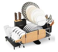 GiantexUK 2-Tier Dish Drainer Rack, Metal Frame Dish Drying Rack with Bowl Rack, Removable Dish Rack, Swivel Spout, Drainboard & Cutlery Holder, Space Saving Dish Drainer Board for Kitchen Dining Room