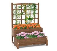 GiantexUK 2-Tier Garden Bed with Trellis (Brown, 88x67x121cm)
